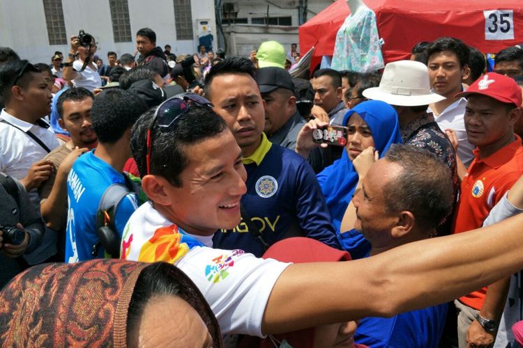 Wakil Gubernur DKI Jakarta Sandiaga Uno saat berkunjung ke Tanah Abang, Selasa (26/12/2017). 