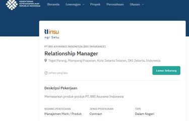Tangkapan layar lowker BRI Insurance di laman Kemnaker, diakses Rabu (7/10/2020).