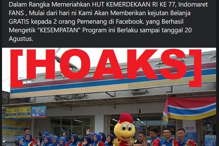 Hoaks, promo kejutan belanja gratis untuk 2 orang dari Indomaret