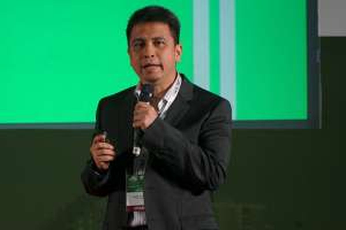 Managing Director Grab Indonesia Ridzki Kramadibrata saat berbicara dalam konferensi Echelon Indonesia 2016 di Jakarta, Selasa (5/4/2016).