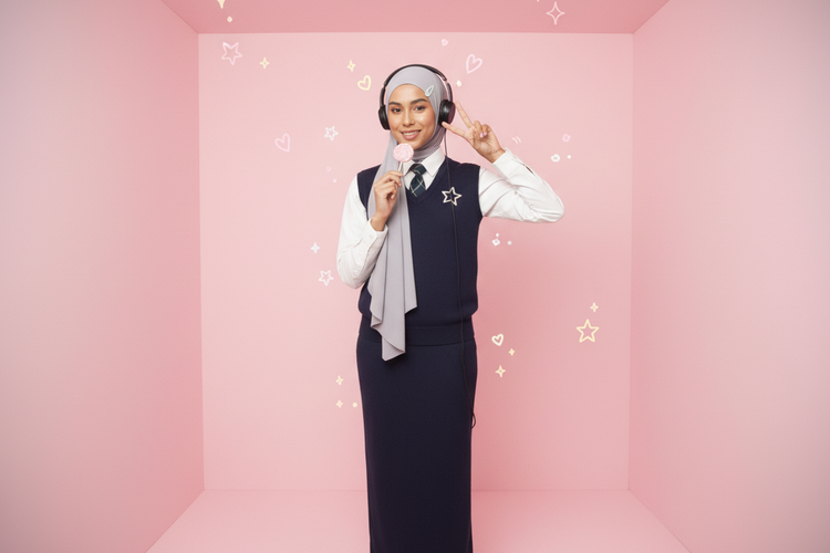 Foto perempuan berhijab Korean Photobox Sticker Style hasil dari Google Gemini AI