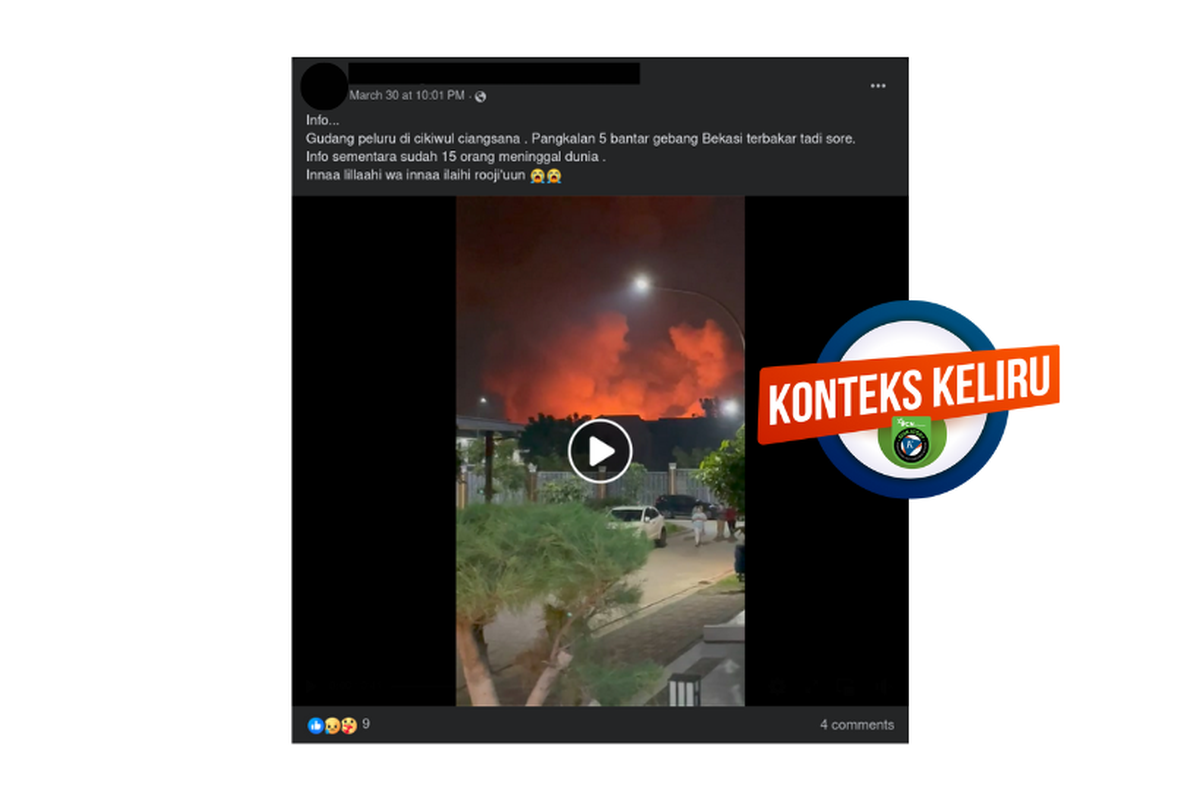 Klarifikasi, tidak benar 15 orang tewas akibat kebakaran gudang amunisi TNI di Ciangsana, Bogor, pada Sabtu (30/3/2024) malam