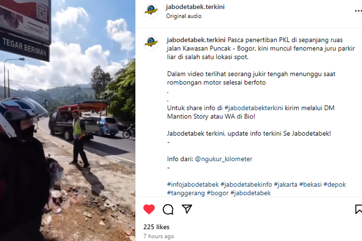 Muncul juru parkir liar usai pedagang kaki lima (PKL) di Puncak Bogor dibongkar.