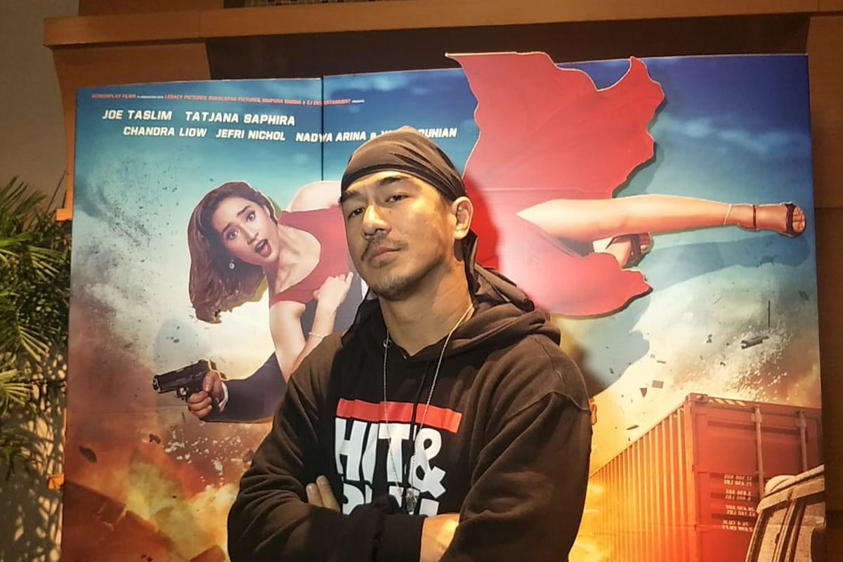 Joe Taslim ditemui saat theater visit Hit & Run di XXI Blok M Square, Kebayoran, Jakarta Selatan, Selasa (4/6/2019).