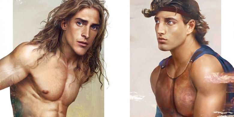 Tokoh Tarzan (kiri) dan Hercules (kanan).