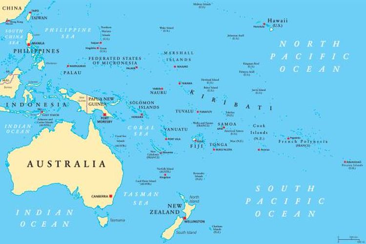 Ilustrasi peta Samudra Pasifik.