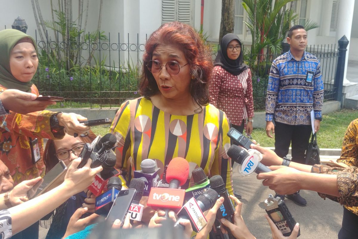 Menteri Kelautan dan Perikanan Susi Pudjiastuti d Istana Bogor, Senin (22/10/2018).