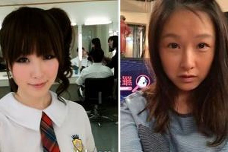 Seorang wanita Korsel memamerkan wajah tanpa riasan wajah dan mengenakan riasan lengkap di akun media sosialnya. 