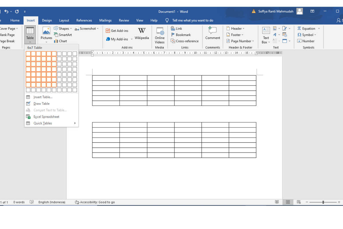 cara membuat tabel di microsoftword