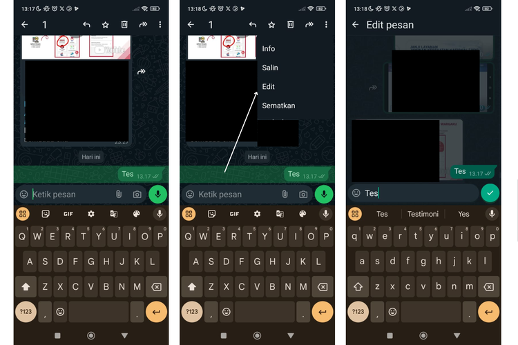Ilustrasi cara edit chat WA