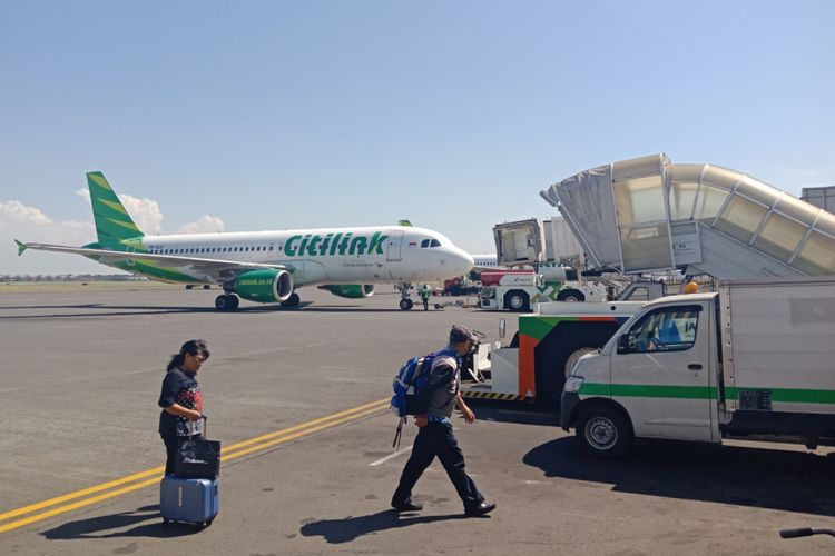 Pesawat maskapai Citilink di Bandara Juanda, Surabaya, Senin (14/5/2018).