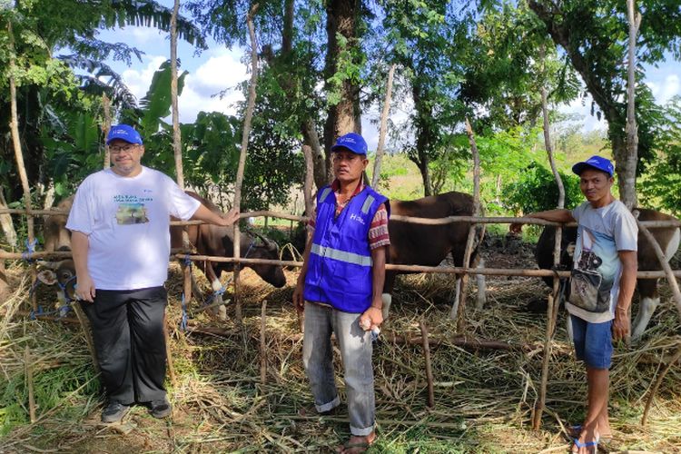 Peternak sapi asal Kupang, Nusa Tenggara Timur, Arnoldus dan Andreas bersama Vice President Communication and Development Human Initiative Andjar Radite
