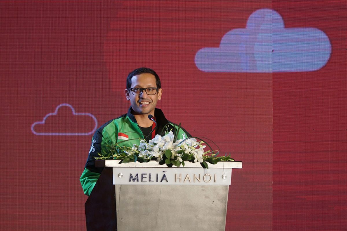 CEO Go-Jek Nadiem Makarim dalam acara peresmian ekspansi  Go-Jek ke Hanoi, ibukota Vietnam, lewat brand Go-Viet pada Rabu (12/9/2018).