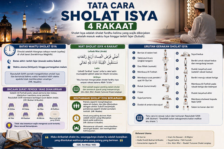 Tata Cara Sholat Isya 4 Rakaat: Niat, Bacaan & Waktu Terbaik