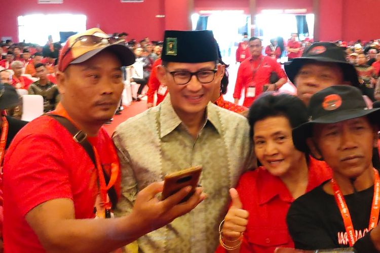 Ketua Bappilu PPP Sandiaga Uno menghadiri Rakernas IV PDI-P di JIExpo Kemayoran, Jakarta, Jumat (29/9/2023).