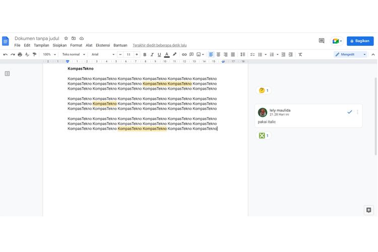 Cara tambah emoji reactions di Google Docs