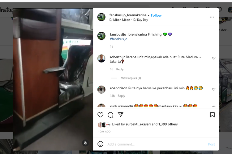 Bus AKAP baru PO Karina dengan bodi Suites Class buatan Karoseri Laksana