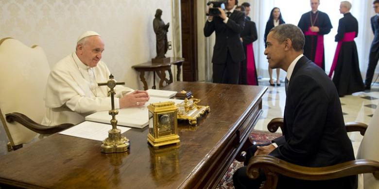 Paus Fransiskus bertemu Presiden AS Barack Obama di Vatikan, Kamis (27/3/2014).