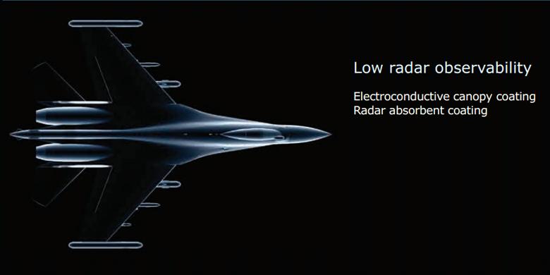 Radar cross-section (RCS) yang diklaim lebih kecil oleh Sukhoi dalam generasi Su-35.