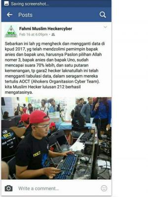 Foto hoax yang menyebut peserta AOCT sebagai hacker KPU.