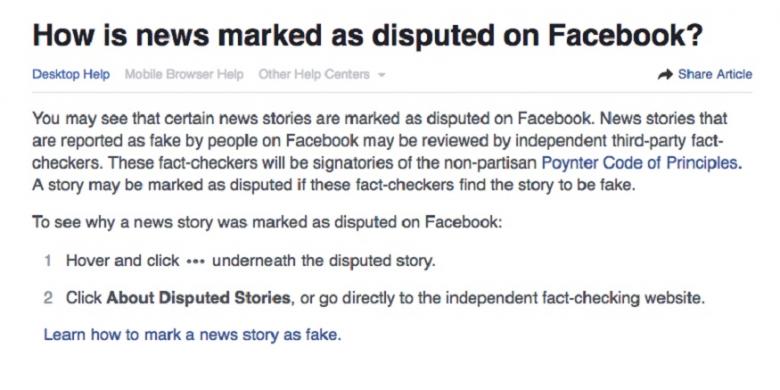 Penjelasan Facebook mengenai label disputed di posting yang kebenaran kontennya diragukan.