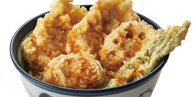 Hanamidori Tendon merupakan seri lauk daging yang populer. Menu ini menggunakan jenis ayam hanamidori yang diternak di Kyushu, Jepang.