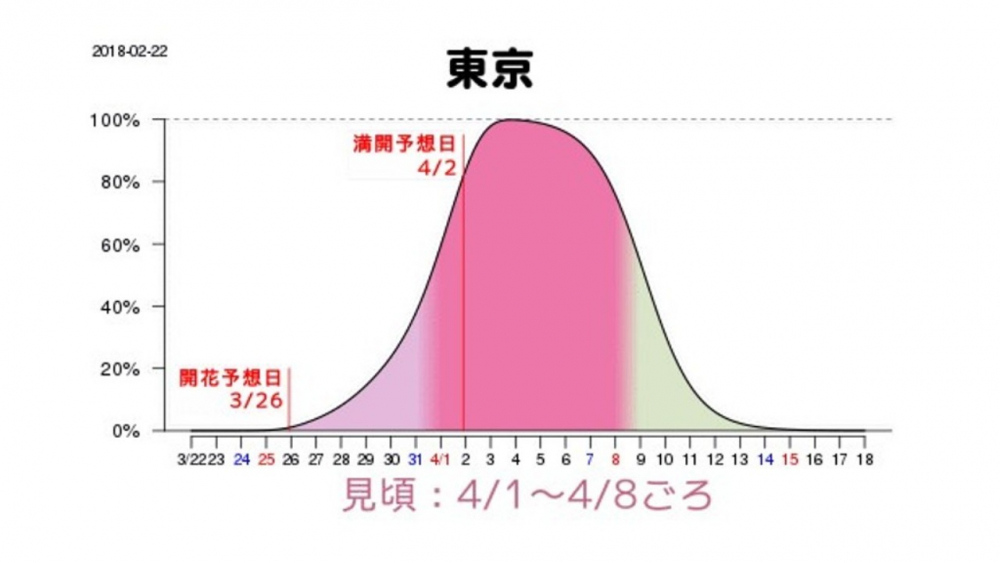 Grafik perkiraan mekarnya sakura di Tokyo