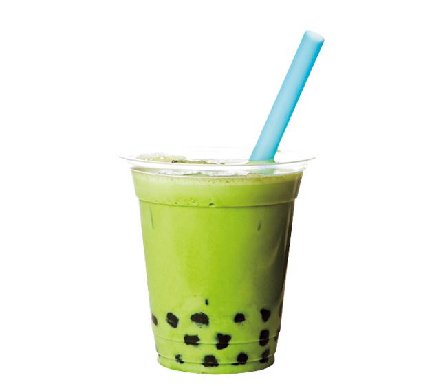 Bola tapioka segar yang diproduksi secara lokal dan aroma dari teh hijau pada minuman Matcha Milk Tapioca Single (¥400) 