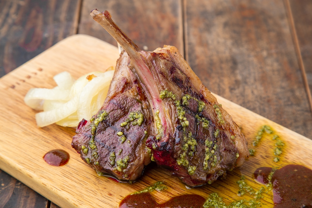 Grilled Lamb with Basil Sauce.