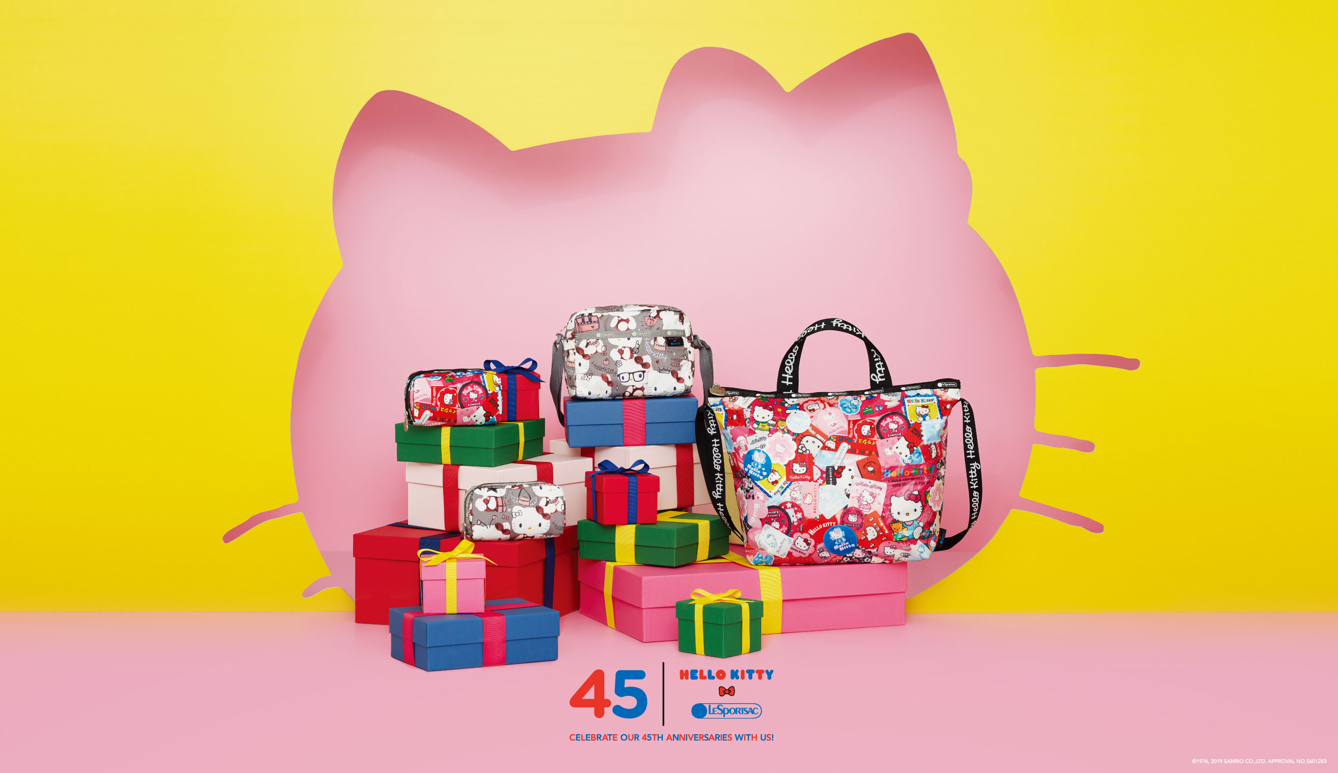 Untuk memperingati perayaan karakter Sanrio, Hello Kitty dan LeSportsac’s 45th year berkolaborasi dengan mengeluarkan koleksi HELLO KITTY x LeSportsac yang dijual di toko-toko Sanrio Jepang, Amerika dan negara-negara lainnya.
