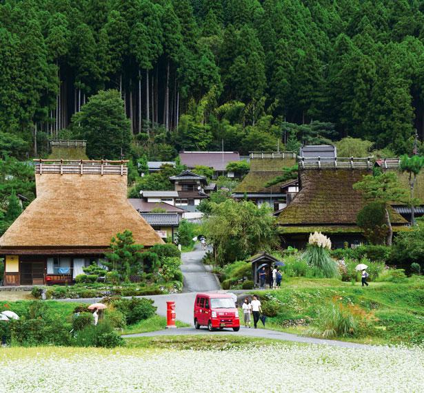 Rumah-rumah pribadi dengan atap jerami dapat ditemukan di desa di pegunungan.