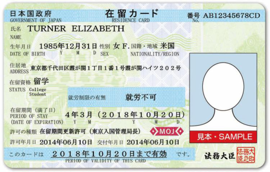 Ilustrasi zairyu card atau residence card, KTP untuk orang asing yang tinggal di Jepang selama lebih dari 3 bulan.