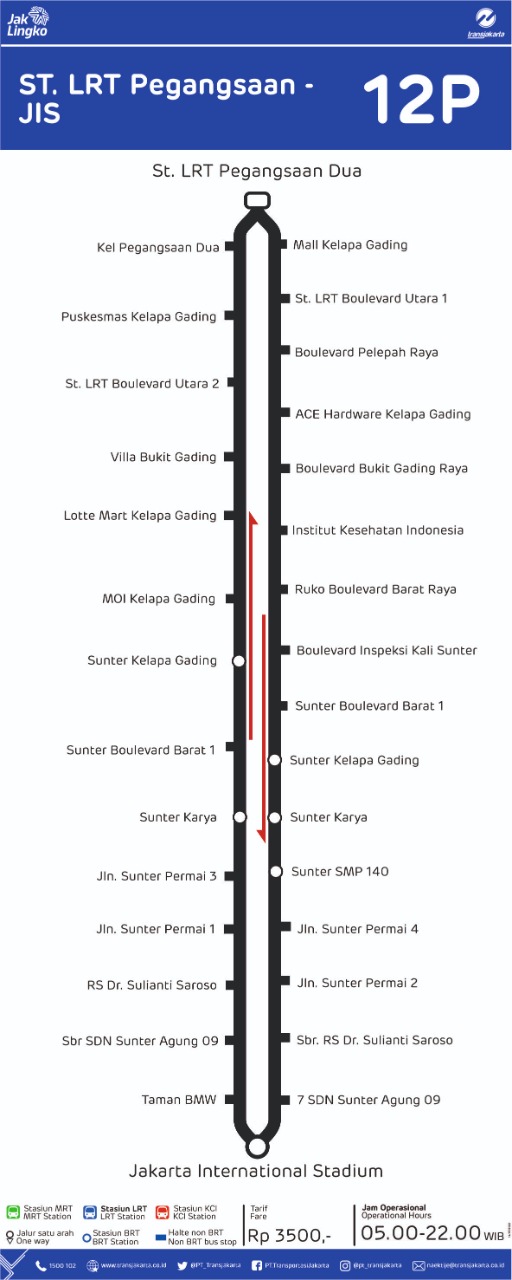 Rute Transjakarta 12P Stasiun LRT Pegangsaan-JIS