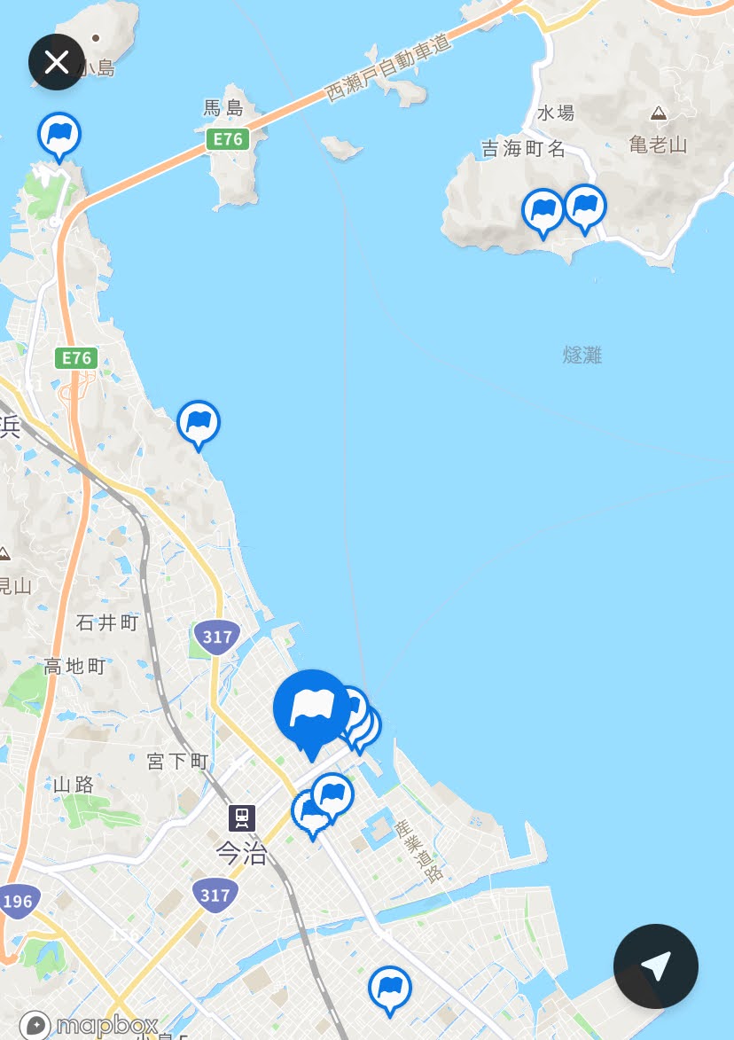 Peta restoran yang menyediakan Hourakuyaki di dalam kota Imabari
