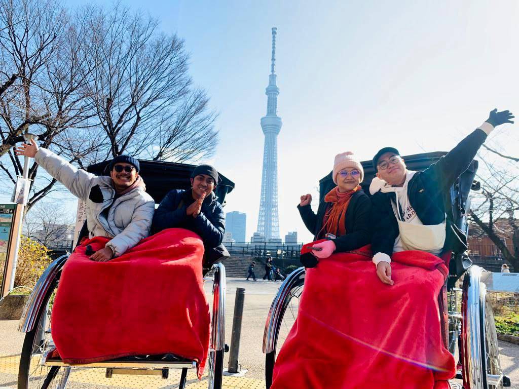 Pengalaman naik jinrikisha alias becak orang di Asakusa, Tokyo, Jepang. Keliling tempat wisata di Tokyo salah satunya Tokyo Skytree. (KOMPAS.COM/YUHARRANI AISYAH)