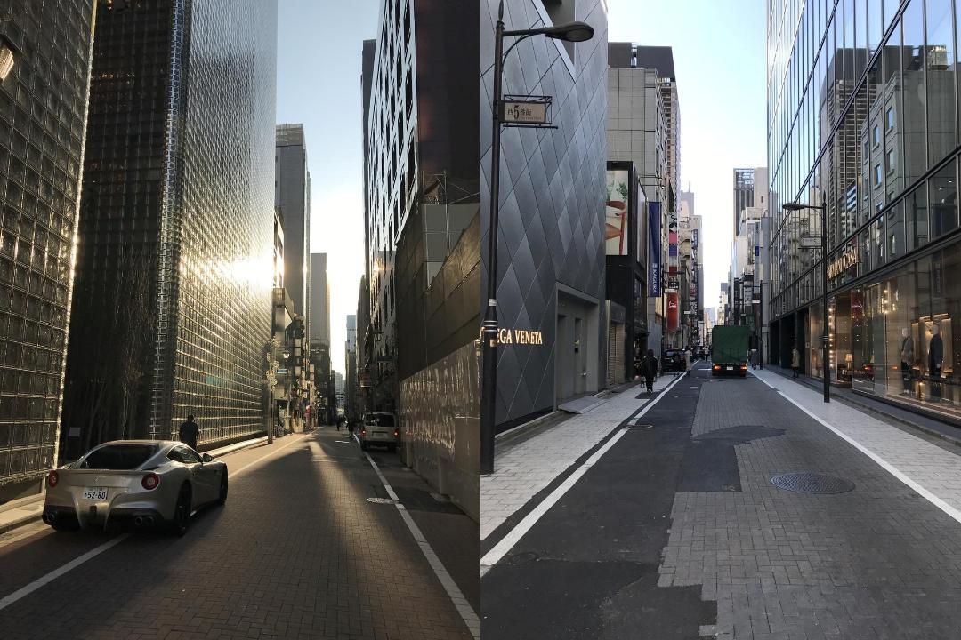 Jalan tanpa trotoar di Ginza, Jepang. (GINZA INFORMATION MANAGEMENT (GIM) VIA MEQQE BOOK)