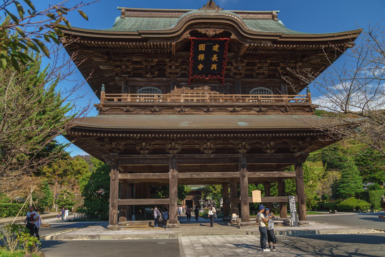 Sanmon Gate kuil di Kamakura, Prefektur Kanagawa, Jepang. 