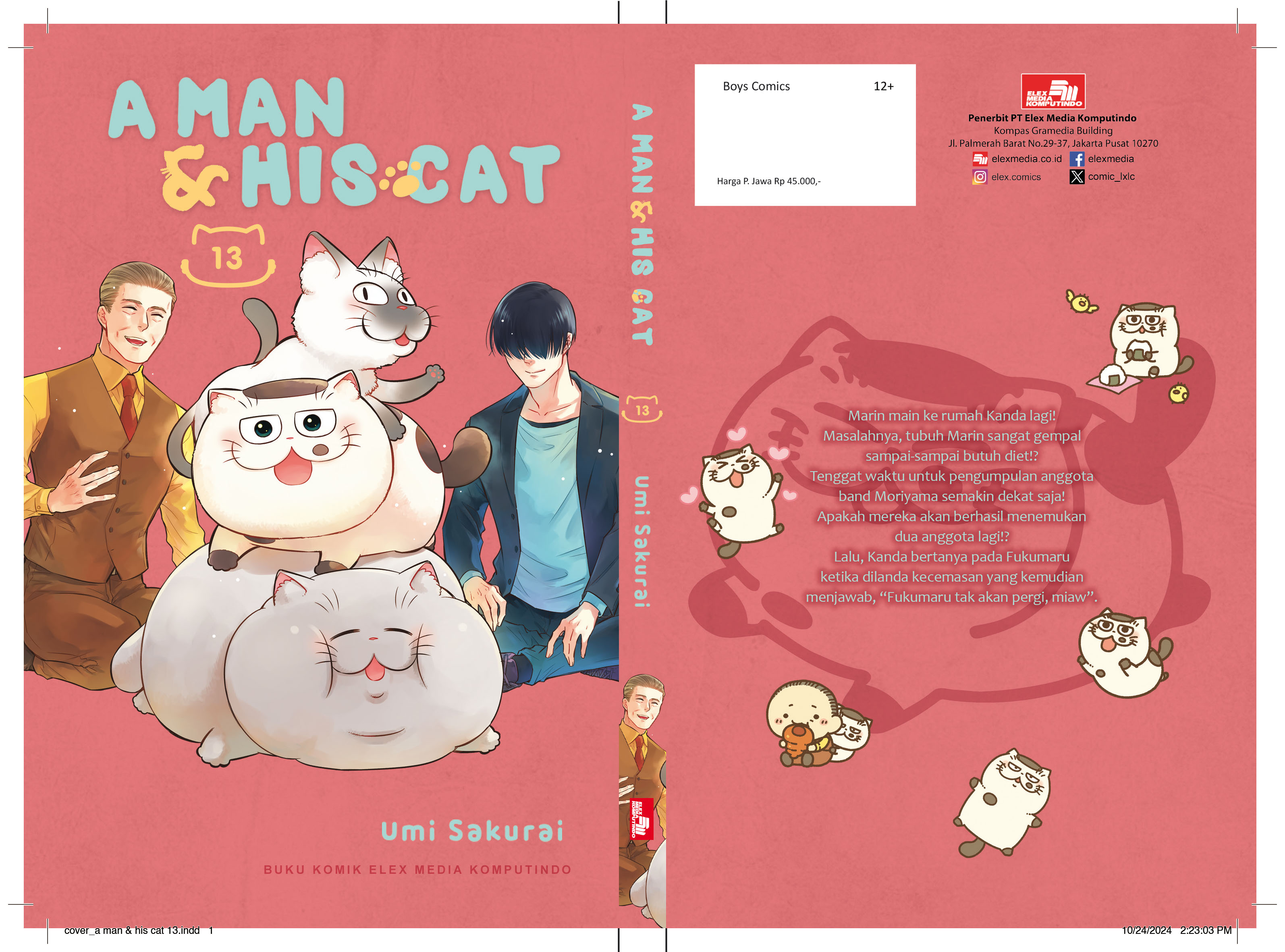 Cover manga A Man and His Cat volume 13. Manga ini mengisahkan persahabatan kucing gemuk lucu dengan seorang paman kesepian.