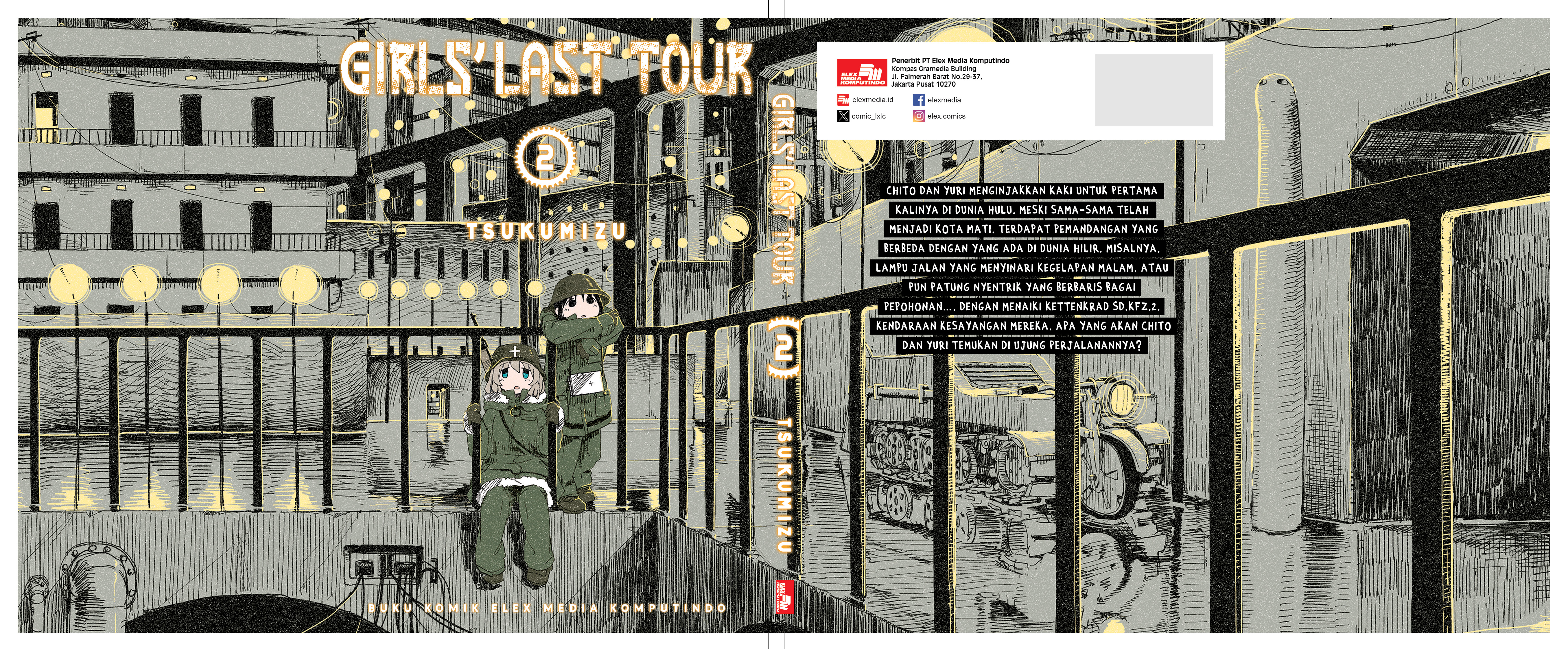 Manga Girls Last Tour menceritakan 2 cewek keliling dunia yang hancur untuk bertahan hidup, mencari makan dan bahan bakar.