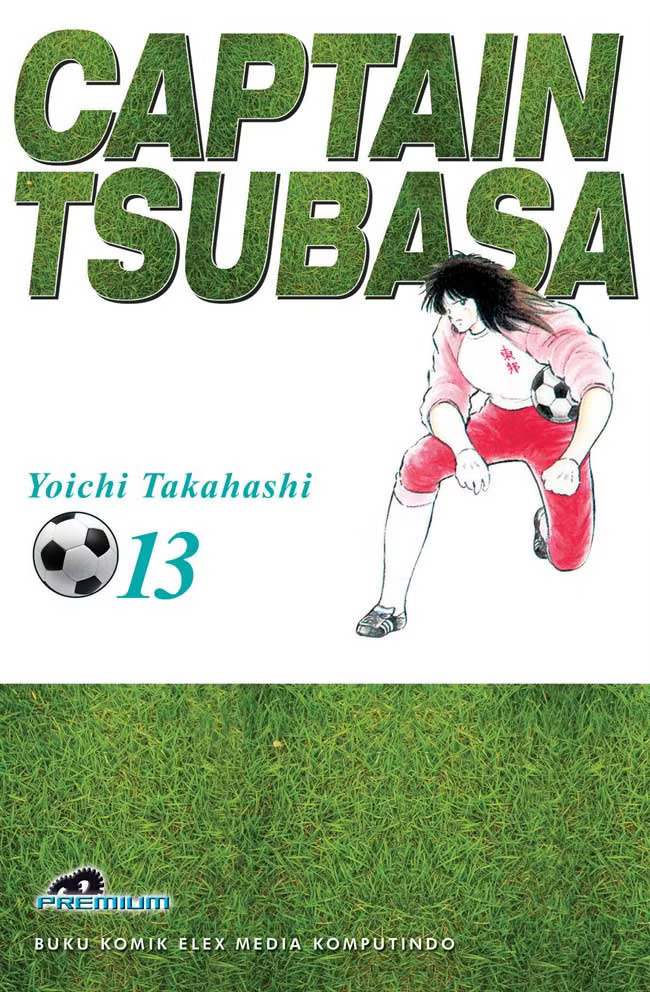 Cover komik Captain Tsubasa (Premium) volume 13 menghadirkan cerita seru perjuangan Tsubasa dan tim bertanding sepak bola.