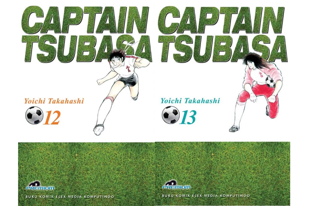 Cover komik Captain Tsubasa (Premium) volume 11 dan 13 menghadirkan cerita seru perjuangan Tsubasa dan tim bertanding sepak bola.