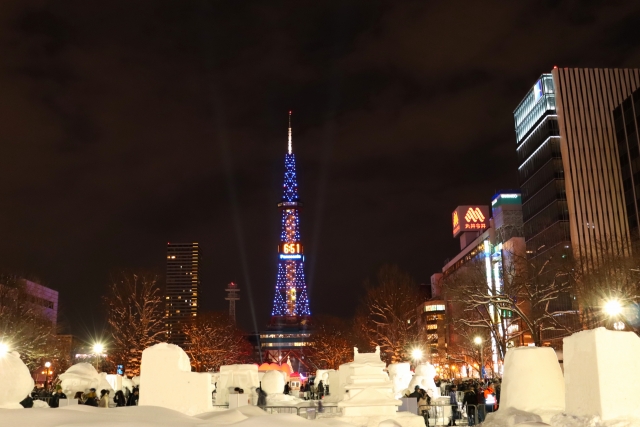 Patung salju di Sapporo Snow Festival yang diadakan setiap tahun di Sapporo, Hokkaido, Jepang.