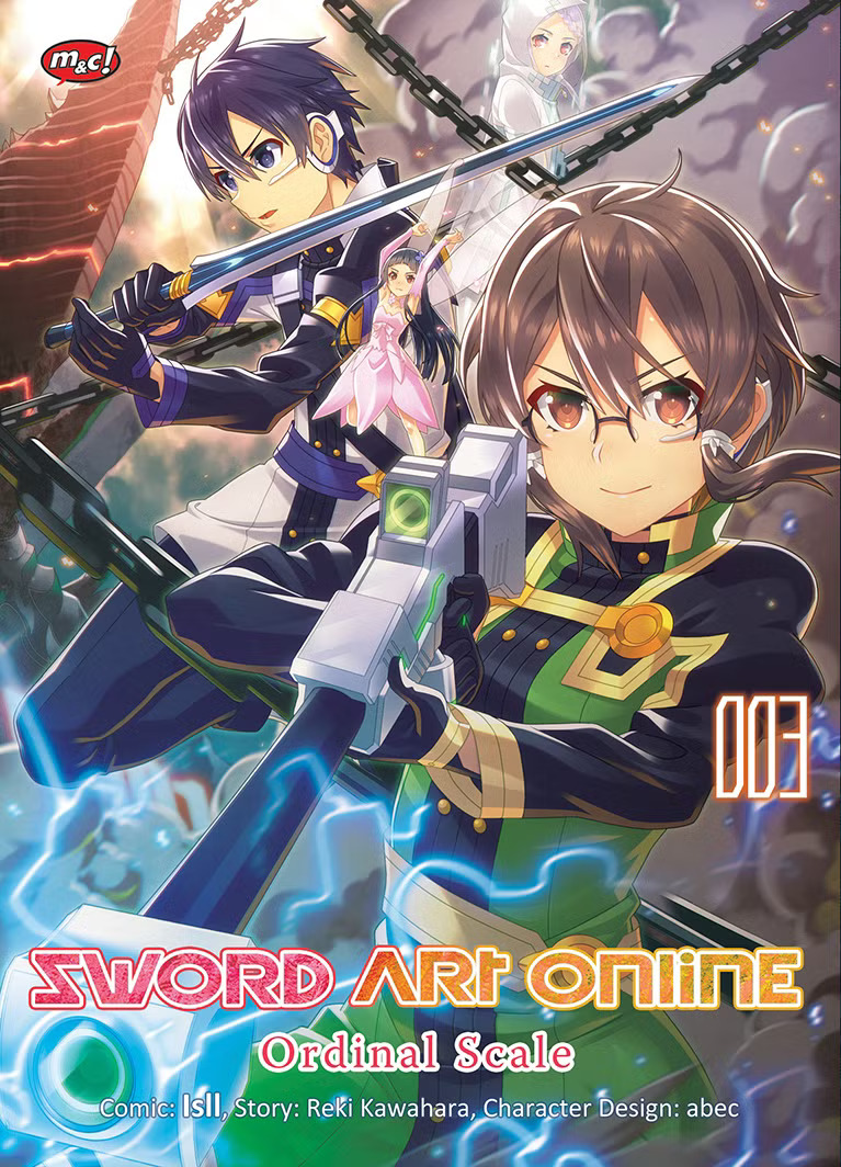 Komik Sword Art Online: Ordinal Scale menceritakan petualangan Kirito dan teman-temannya di dunia augmented reality.