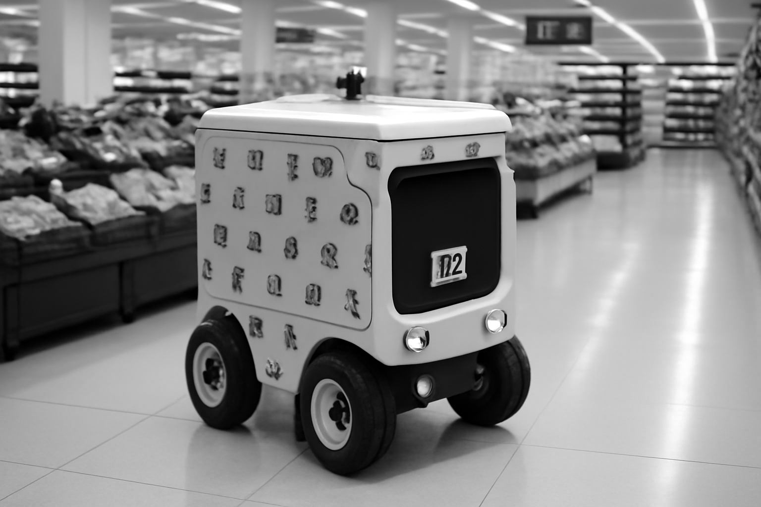 Ilustrasi robot delivery produk supermarket di Jepang.