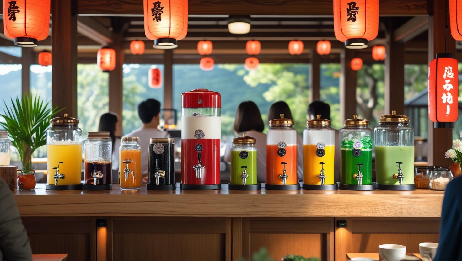 Ilustrasi drink bar minuman non-alkohol di restoran keluarga di Jepang.
