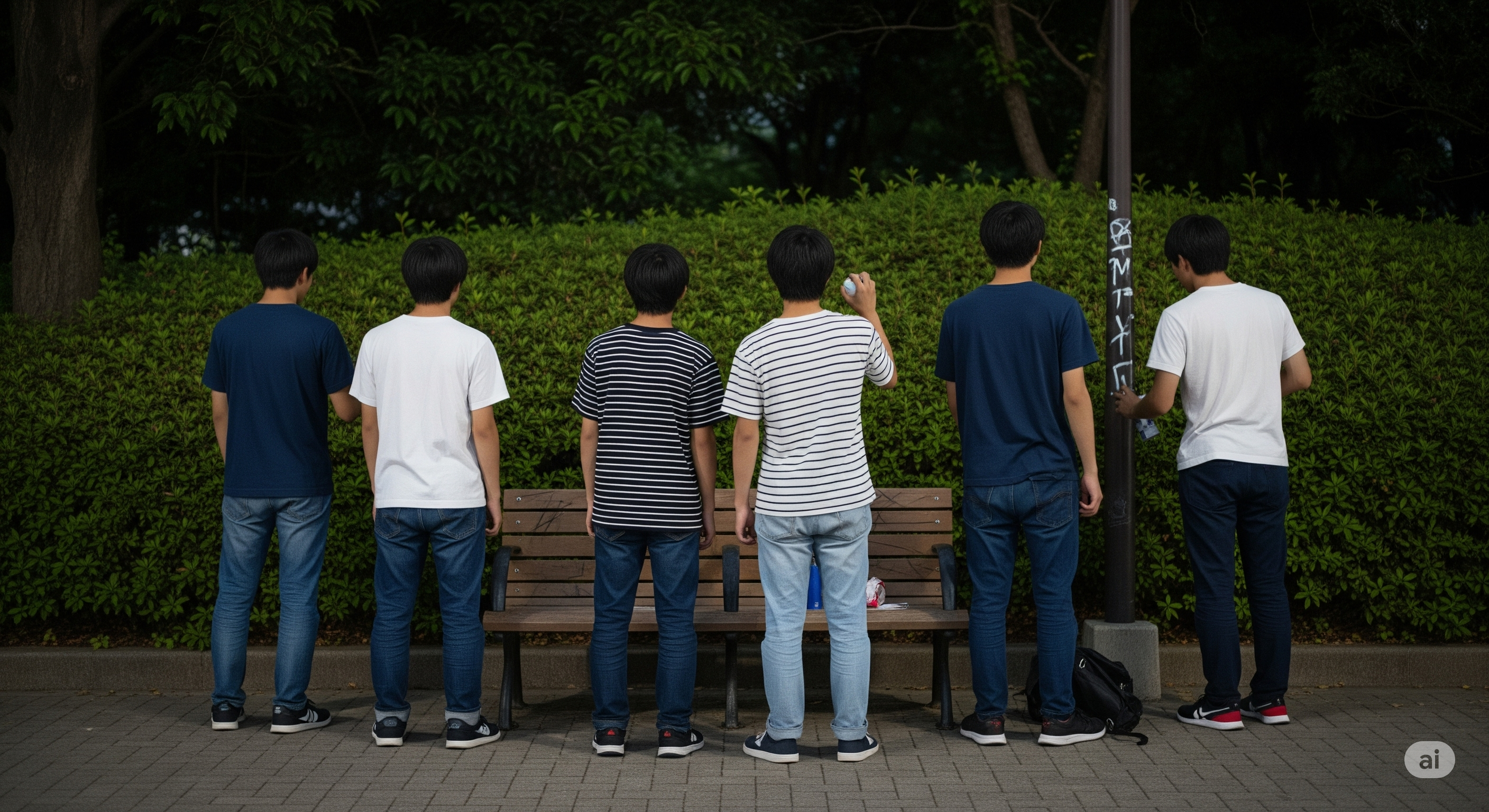 Ilustrasi remaja melakukan aksi vandalisme di taman. Jepang memasang alat pemutar suara berfrekuensi tinggi yang hanya bisa didengar kaum muda agar mereka tidak melakukan vandalisme atau aksi buruk lain terutama pada malam hari.