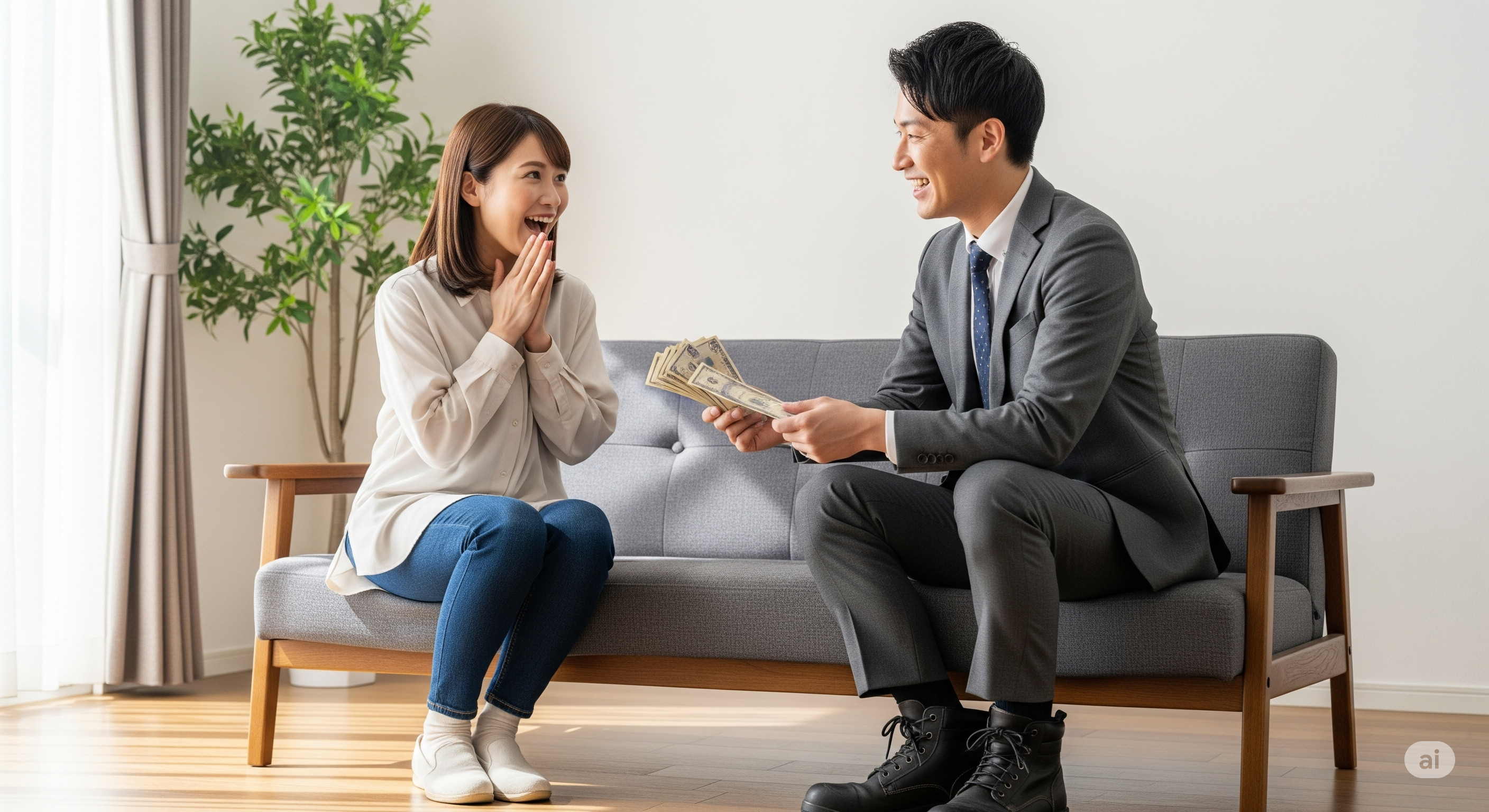 Ilustrasi suami Jepang memberikan semua uang gajinya kepada sang istri.