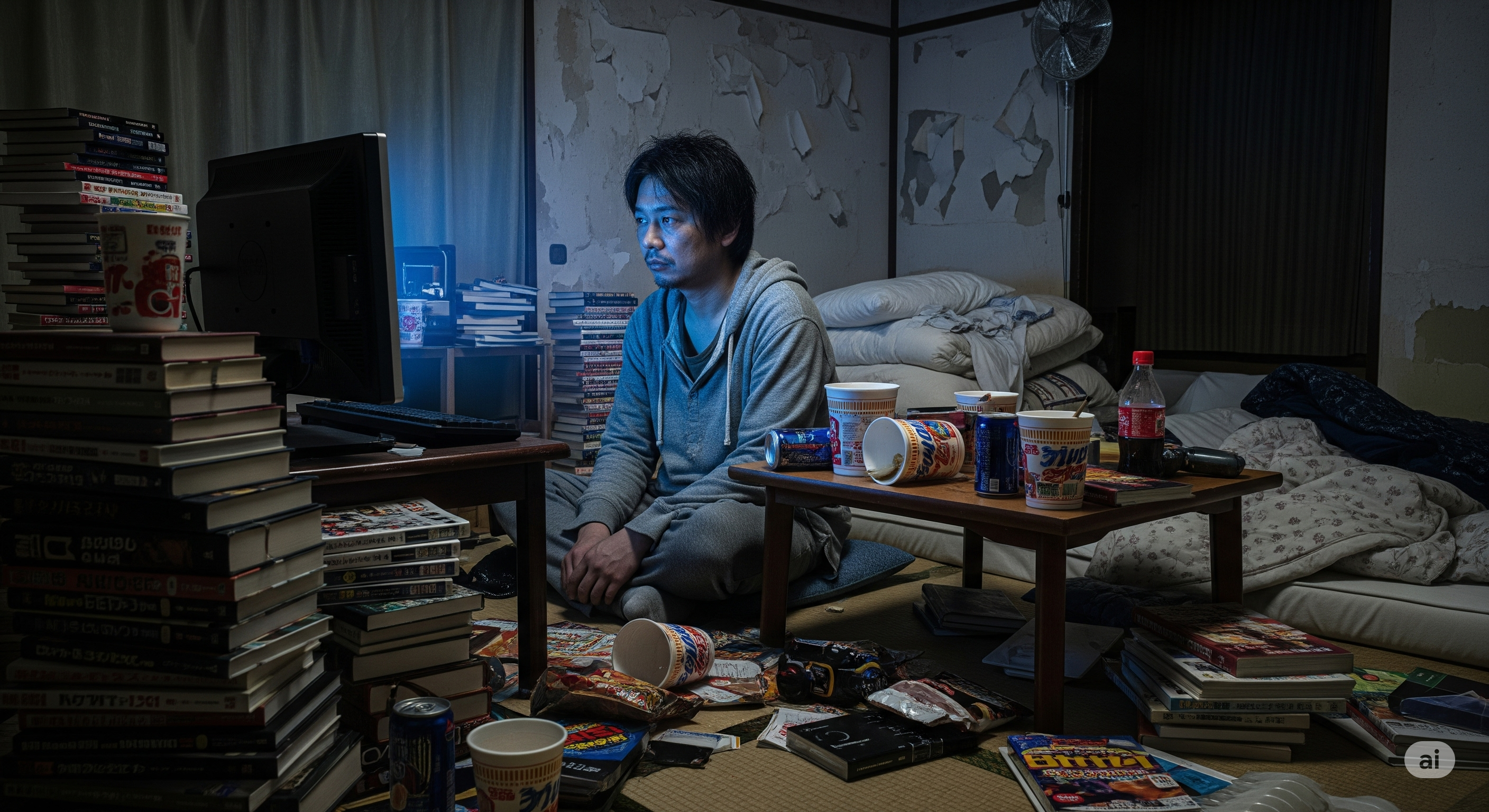 Ilustrasi hikikomori, orang yang mengurung diri dari dunia sosial.