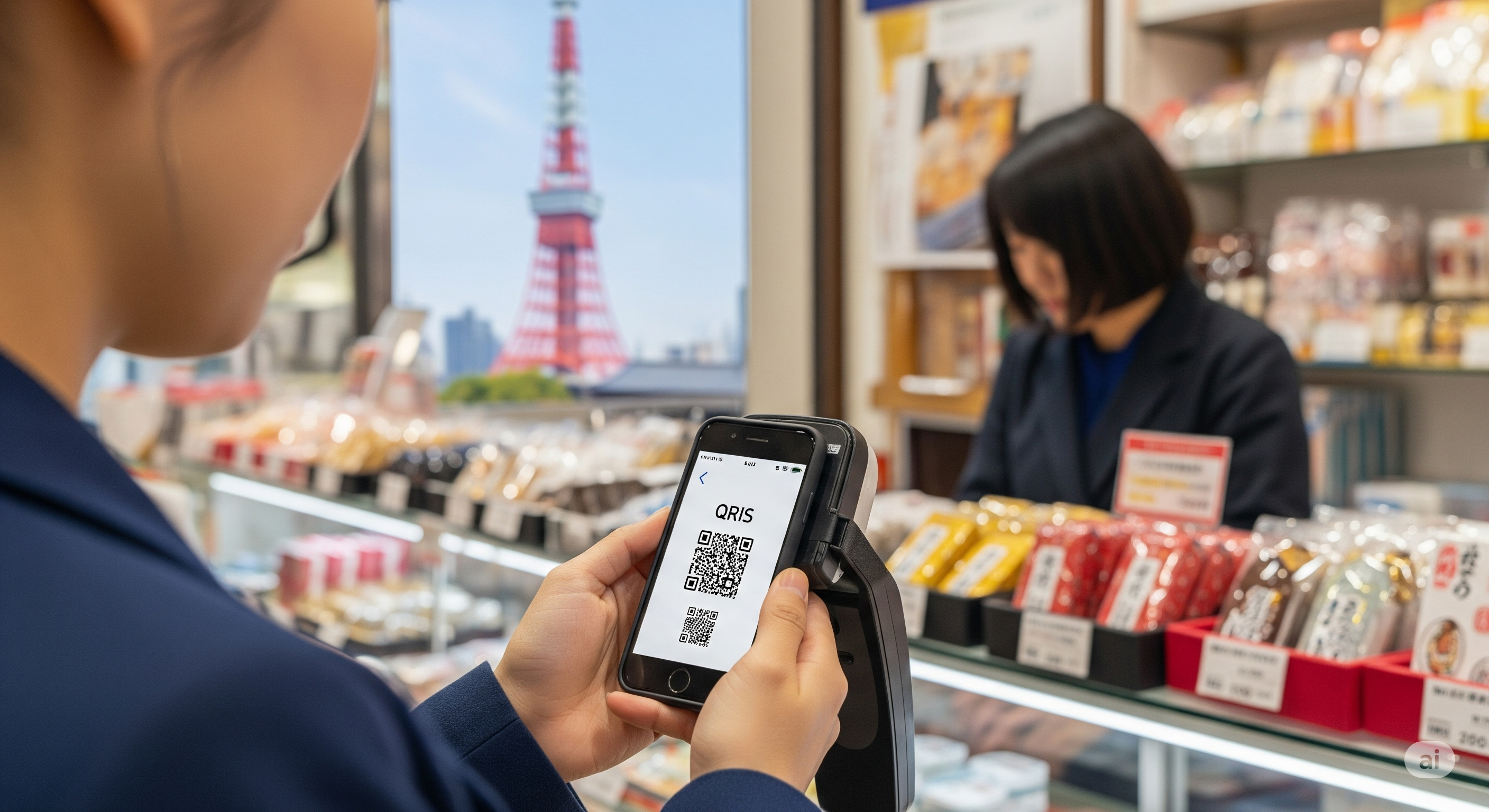 QRIS resmi bisa digunakan di 35 merchat pilihan di Jepang. Ilustrasi ini dibuat menggunakan AI.