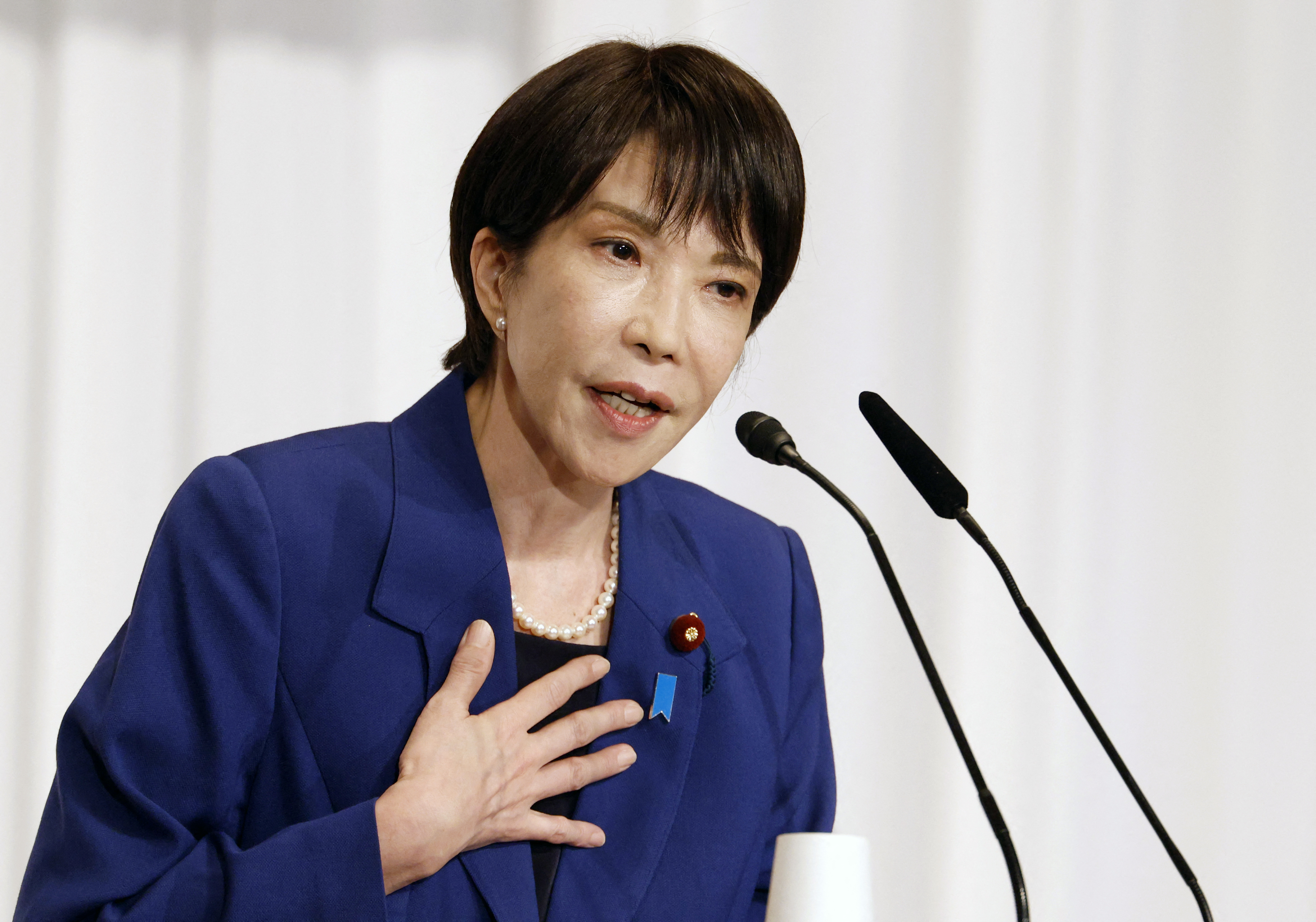 Mantan Menteri Urusan Dalam Negeri Sanae Takaichi menyampaikan pidato pada pembukaan kampanye pemilihan presiden Partai Liberal Demokrat (LDP) di Tokyo, 22 September 2025. Kontestasi kepemimpinan partai berkuasa di Jepang itu resmi dimulai dengan lima kandidat bersaing untuk menjadi perdana menteri keempat dalam empat tahun terakhir.